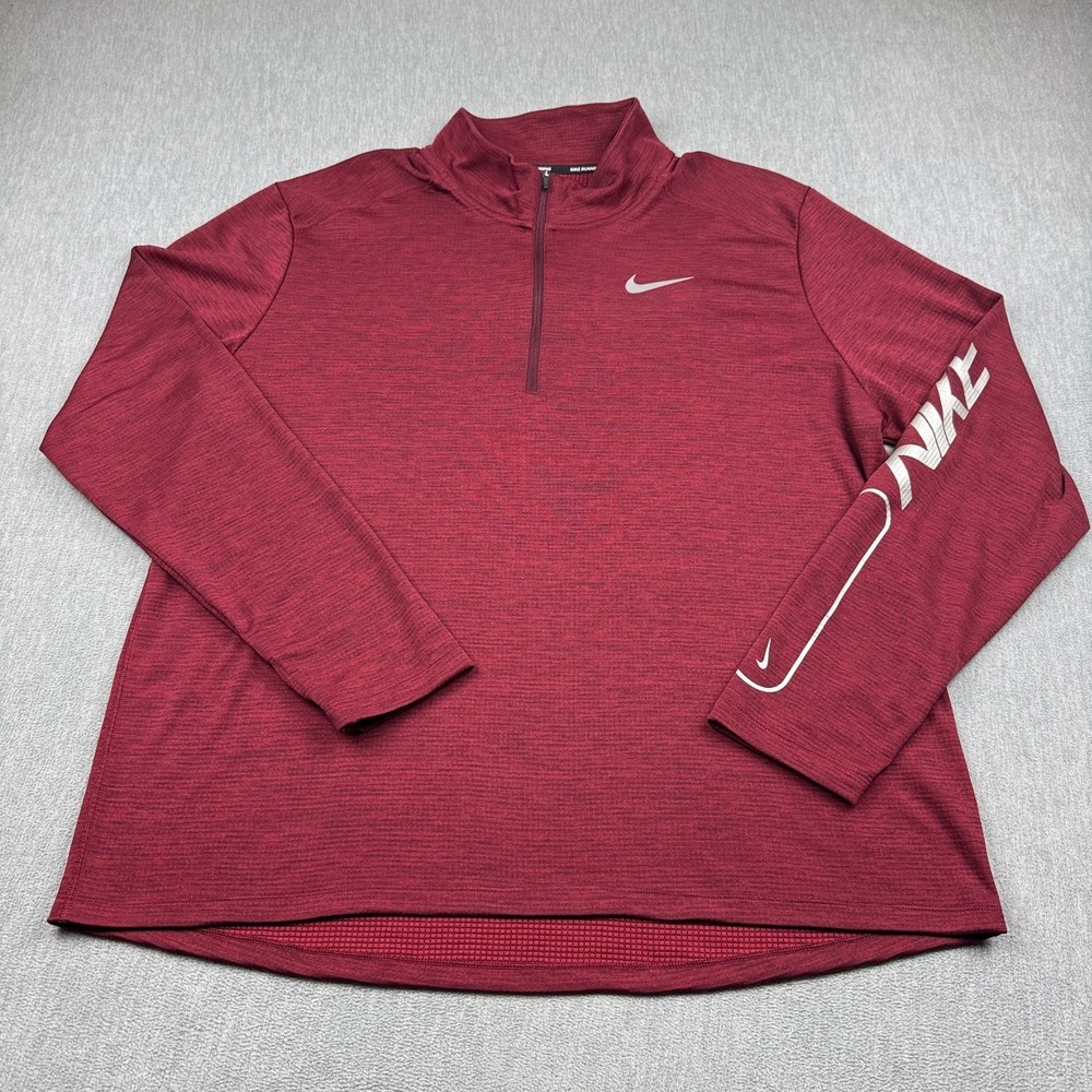 Nike Running Shirt Mens 2XL XXL Red 1/4 Zip Long Sleeve Dri-Fit Training Active
